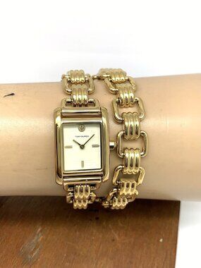 Tory Burch Women's Watch TBW1067 Quartz Cream Dial Gold Double Wrap Tank 19mm